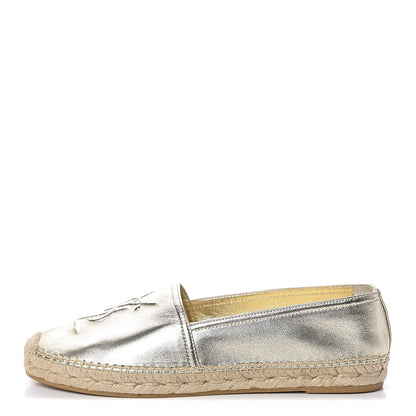 Saint Laurent Metallic Lambskin Monogram Espadrilles 39.5 Platino 1 of 8