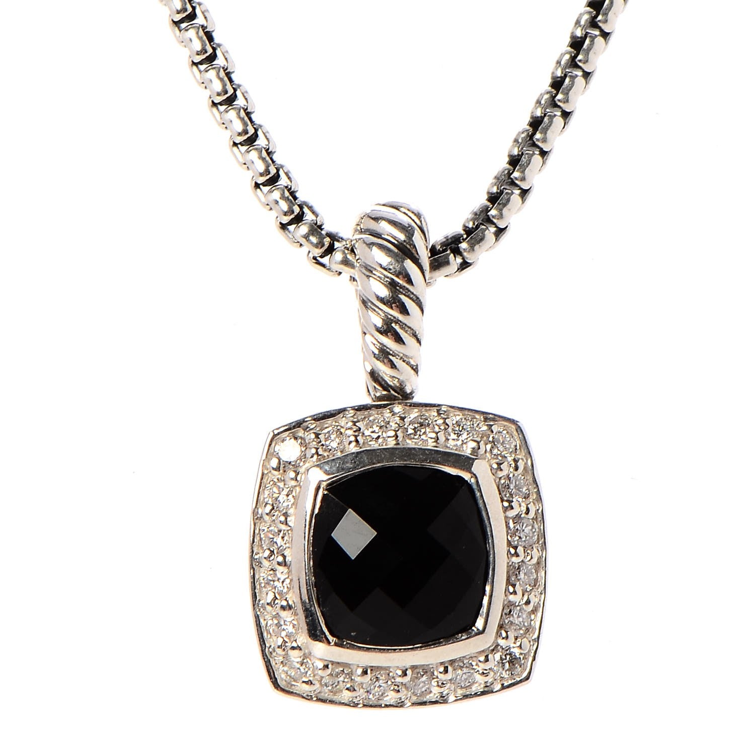 David Yurman Sterling Silver Diamond Black Onyx 7mm Petite Albion Necklace 4 of 5