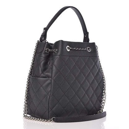 Chanel Grained Calfskin Quilted Medium CC Chain Bucket Drawstring Bag Grey 3 of 10