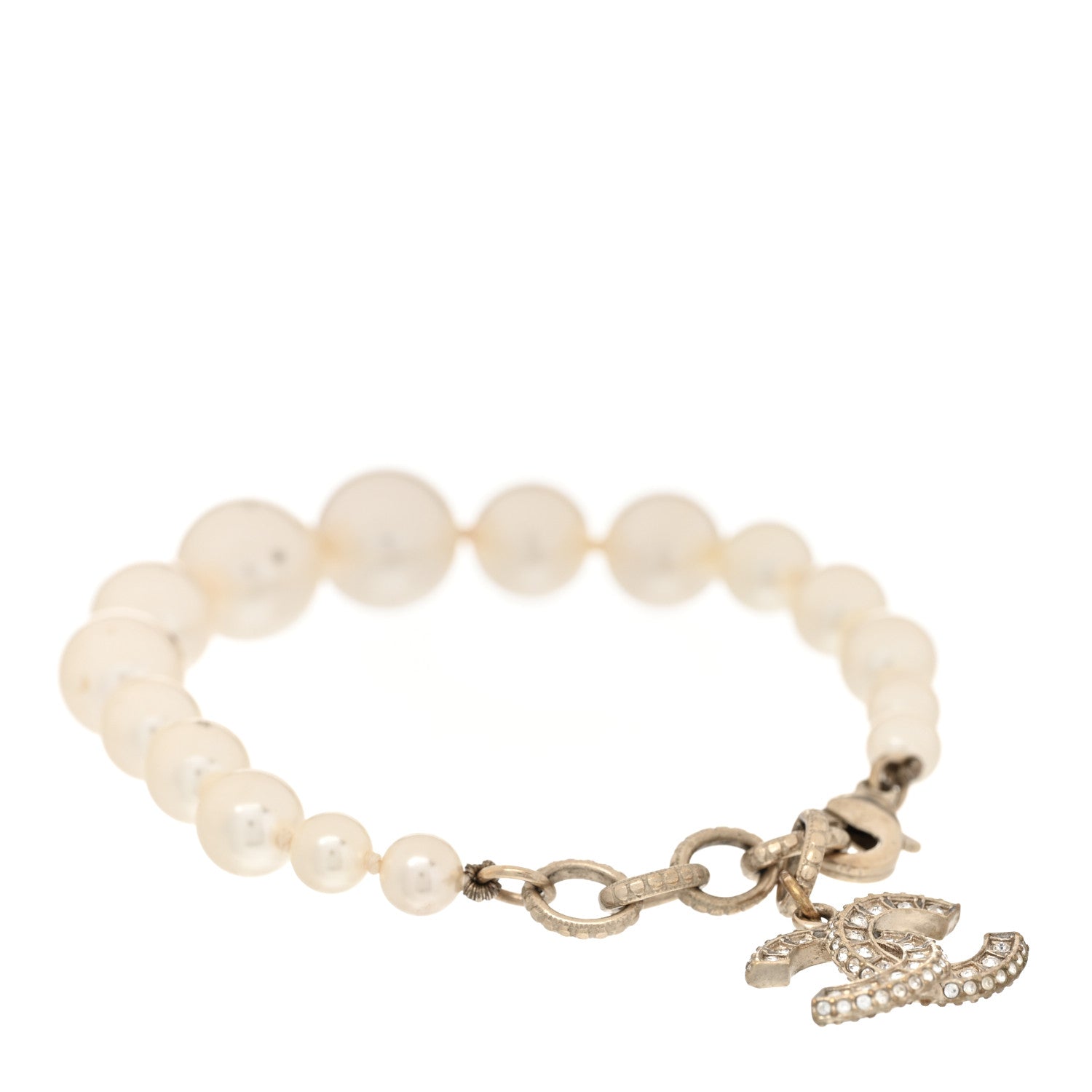 Chanel Graduated Pearl Crystal CC Bracelet Gold 3 of 8