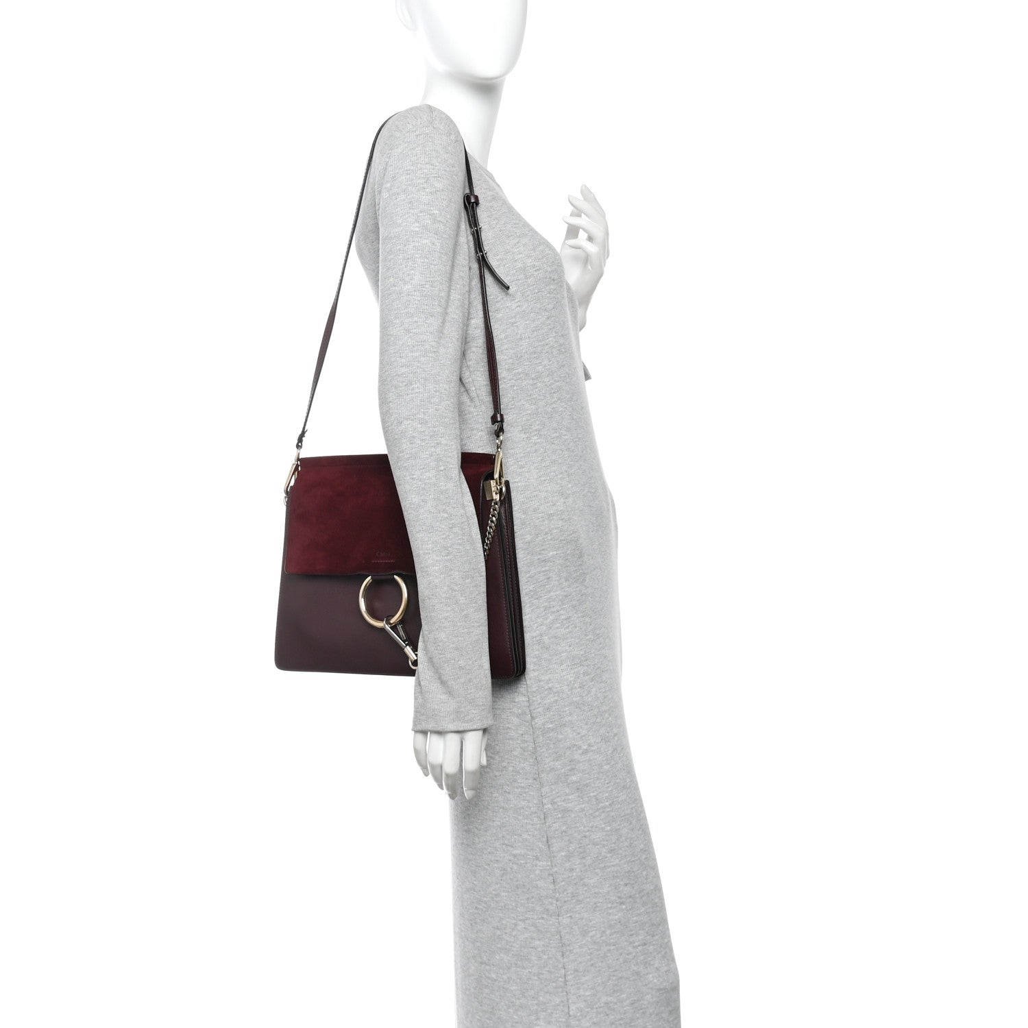 Chloe Calfskin Suede Medium Faye Shoulder Bag Dark Purple 2 of 9
