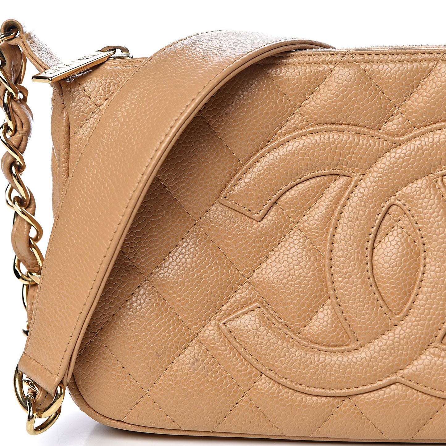 Caviar Quilted CC Shoulder Bag Beige