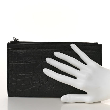 Saint Laurent Calfskin Crocodile Embossed Monogram Zip Bill Pouch Black 2 of 9