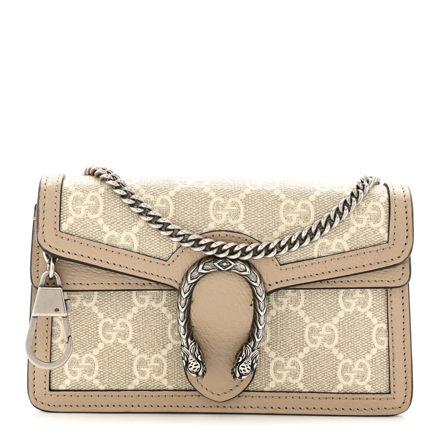 GG Supreme Monogram Textured Dollar Calfskin Super Mini Dionysus Shoulder Bag Beige Mystic White Oatmeal