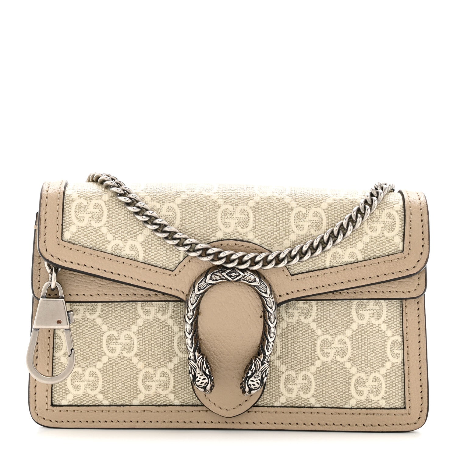 Gucci GG Supreme Monogram Textured Dollar Calfskin Super Mini Dionysus Shoulder Bag Beige Mystic White Oatmeal 1 of 12