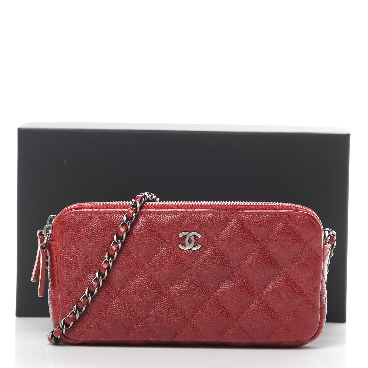 Caviar Quilted Small Clutch With Chain Red