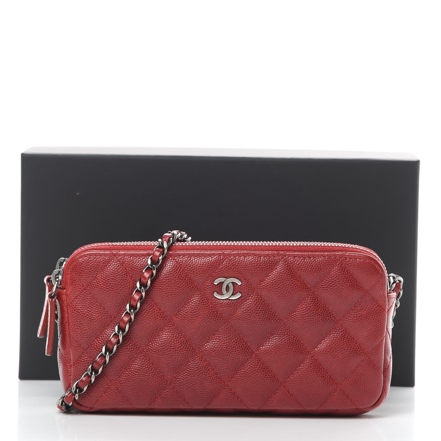 Chanel Caviar Quilted Small Clutch With Chain Red 17 of 17