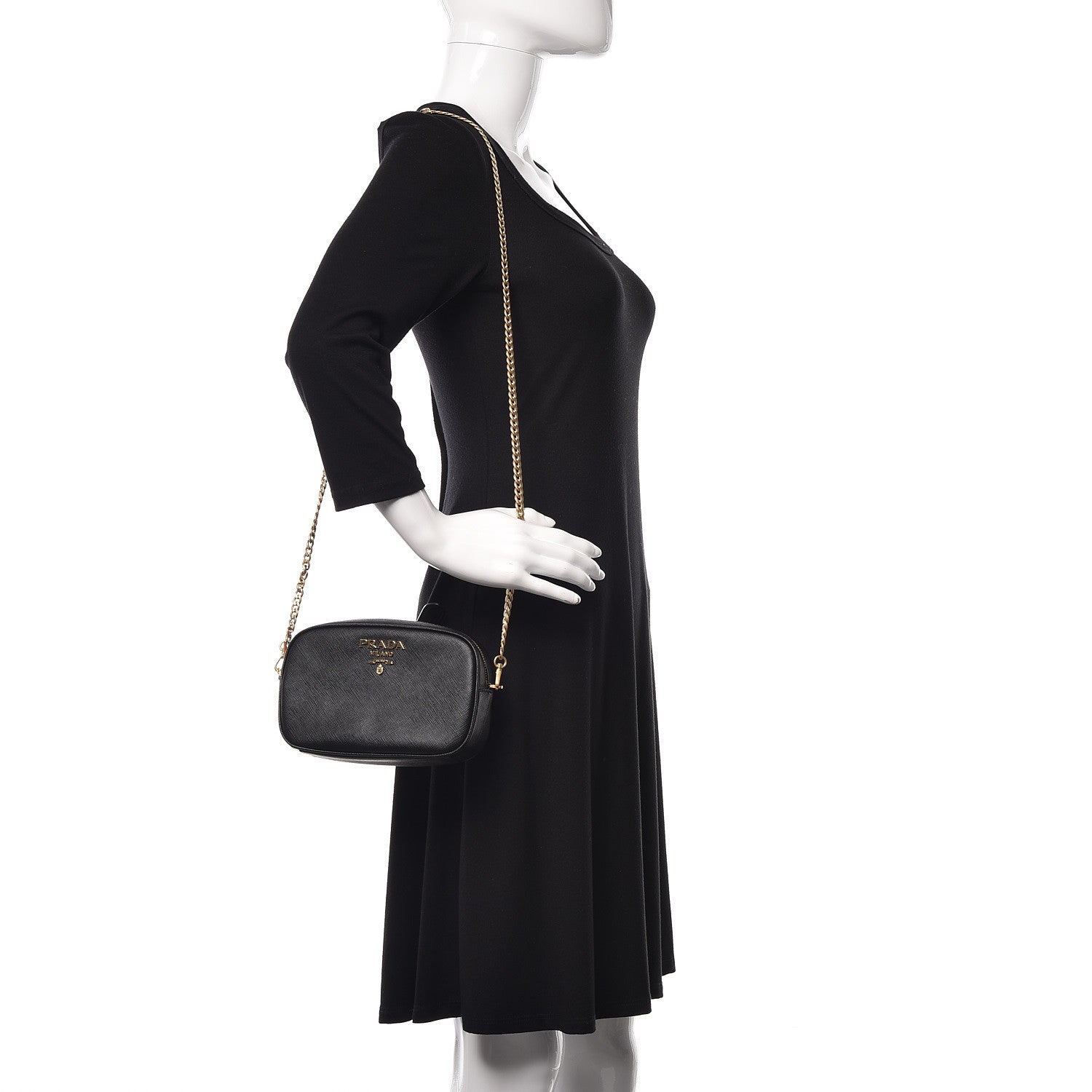 Prada Saffiano Lux Metal Belt Bag Black 2 of 10