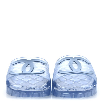 Chanel PVC Transparent CC Flat Slide Sandals 38 Blue 3 of 10