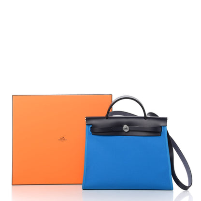 Hermes Vache Hunter Toile Herbag Zip 31 PM Bleu Zanzibar Bleu Indigo 10 of 10