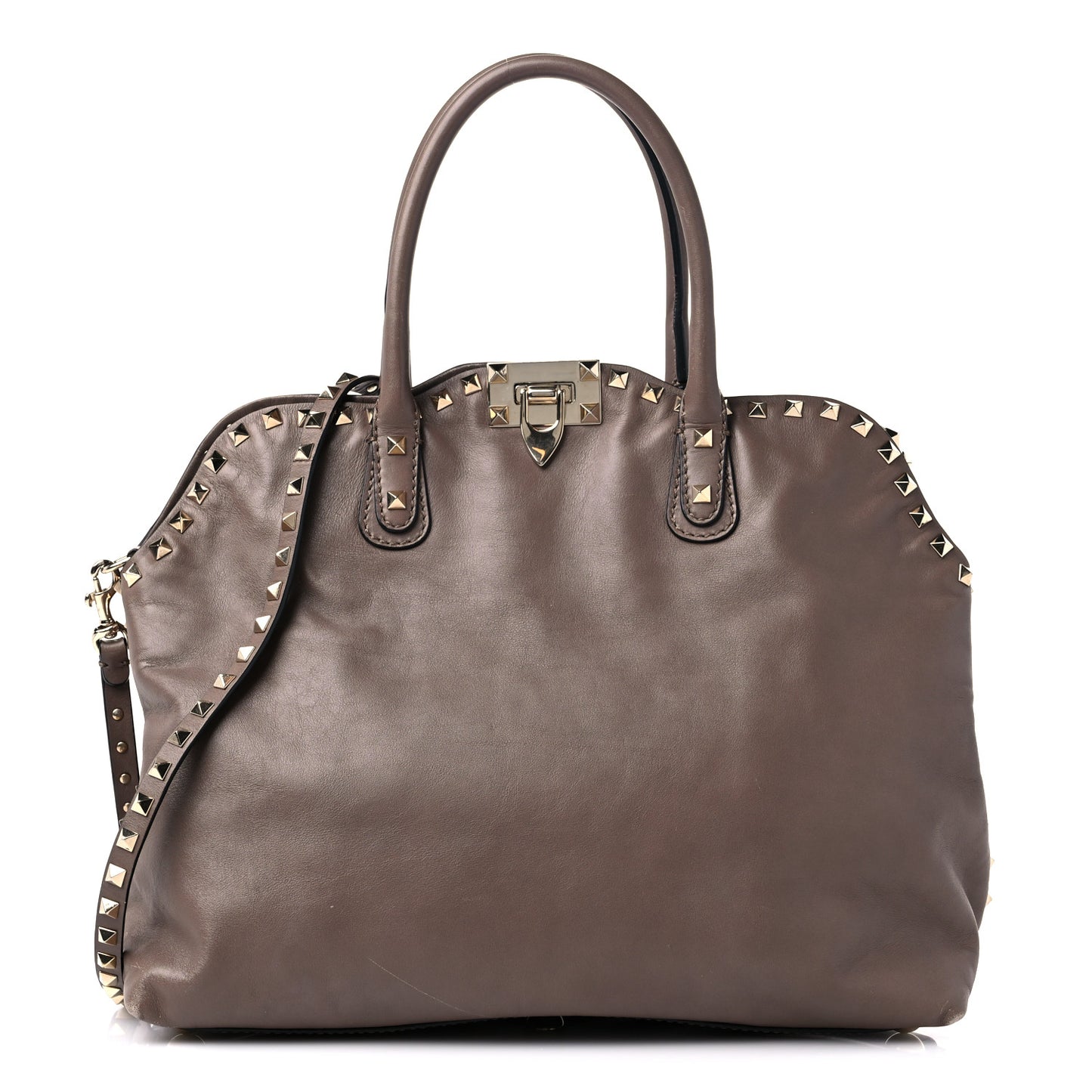 Vitello Rockstud Dome Satchel Taupe