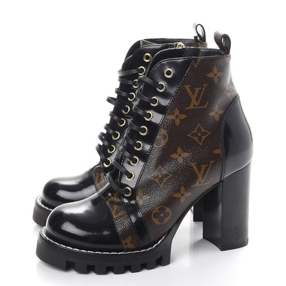 Louis Vuitton Patent Calfskin Monogram Star Trail Ankle Boots 37 Black 3 of 9