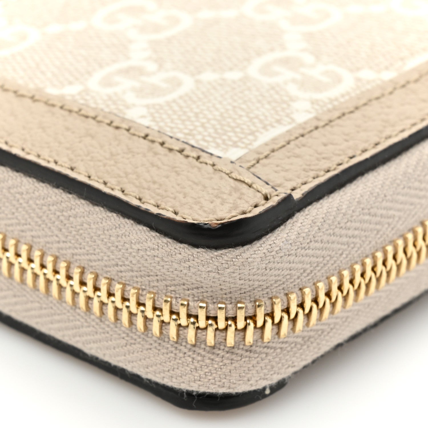 Gucci GG Supreme Monogram Textured Dollar Calfskin Web Ophidia Zip Around Wallet Beige Mystic White Oatmeal 13 of 14