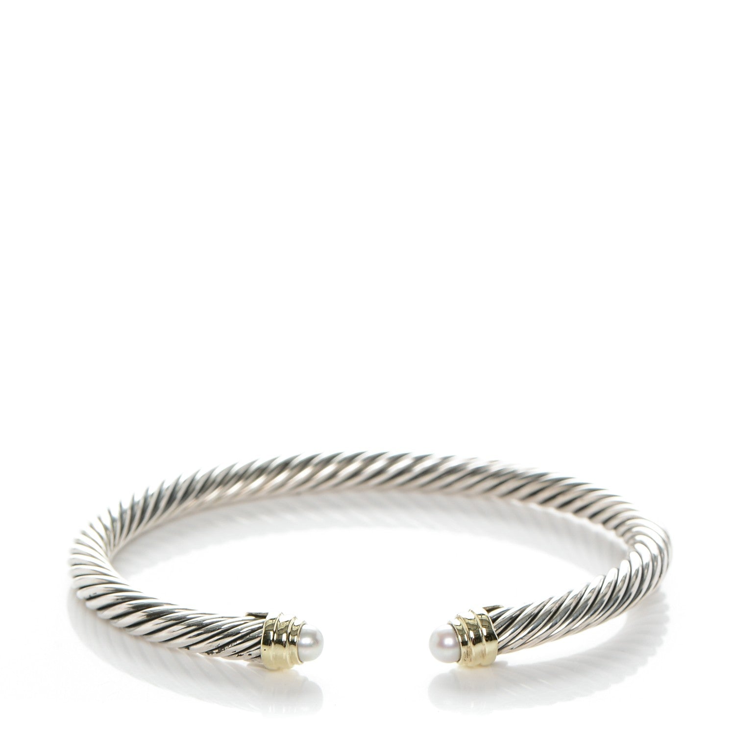 David Yurman Sterling Silver 14K Yellow Gold Pearl 5mm Cable Classics Petite Color Bracelet 1 of 4