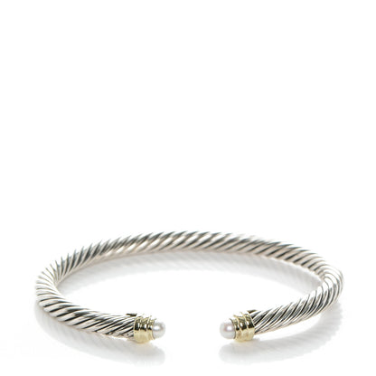 David Yurman Sterling Silver 14K Yellow Gold Pearl 5mm Cable Classics Petite Color Bracelet 1 of 4