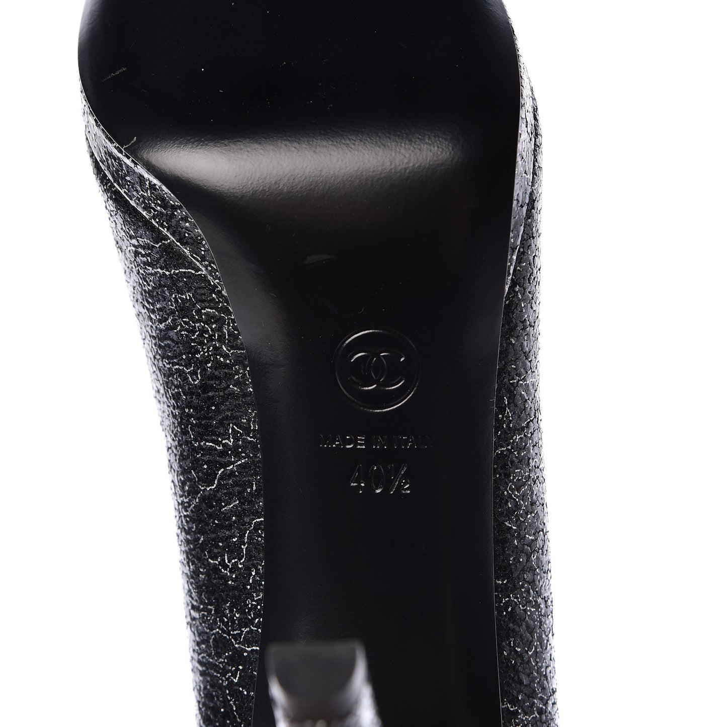 Metallic Crackled Calfskin Patent Cap Toe Pumps 40.5 Silver Black