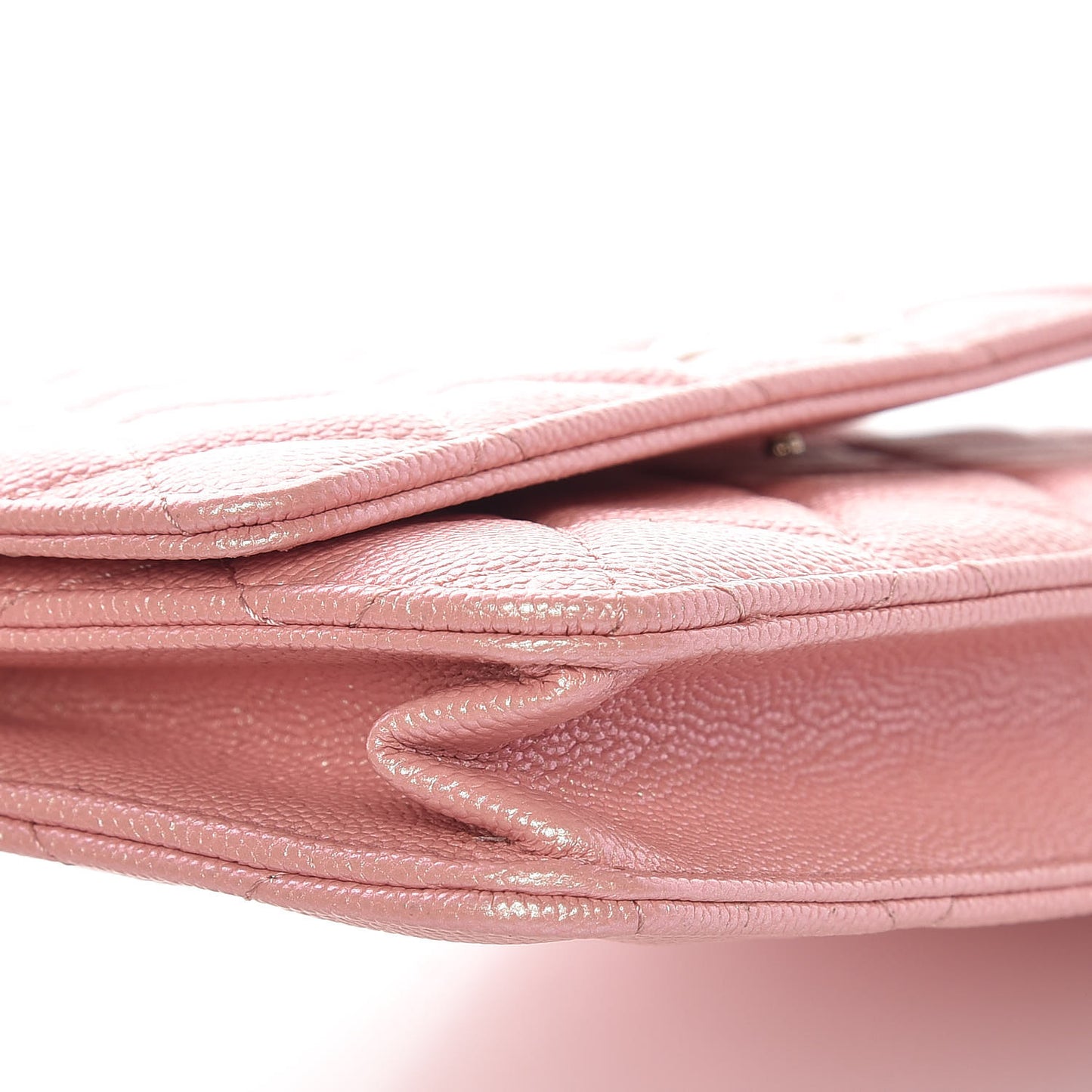 Iridescent Caviar Quilted Wallet on Chain WOC Rose Pink