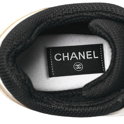 Chanel Mesh Suede Calfskin Womens CC Sneakers 39 White Black Beige Gold 7 of 10