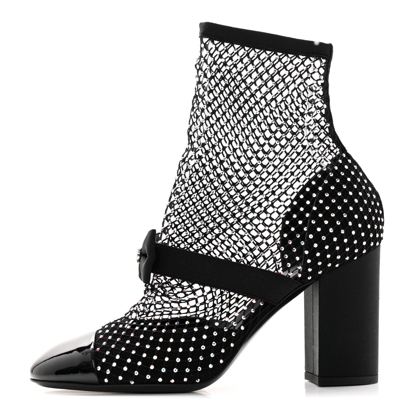 Resille Strass Kid Suede Patent Mary Jane Short Boots 38.5 Black