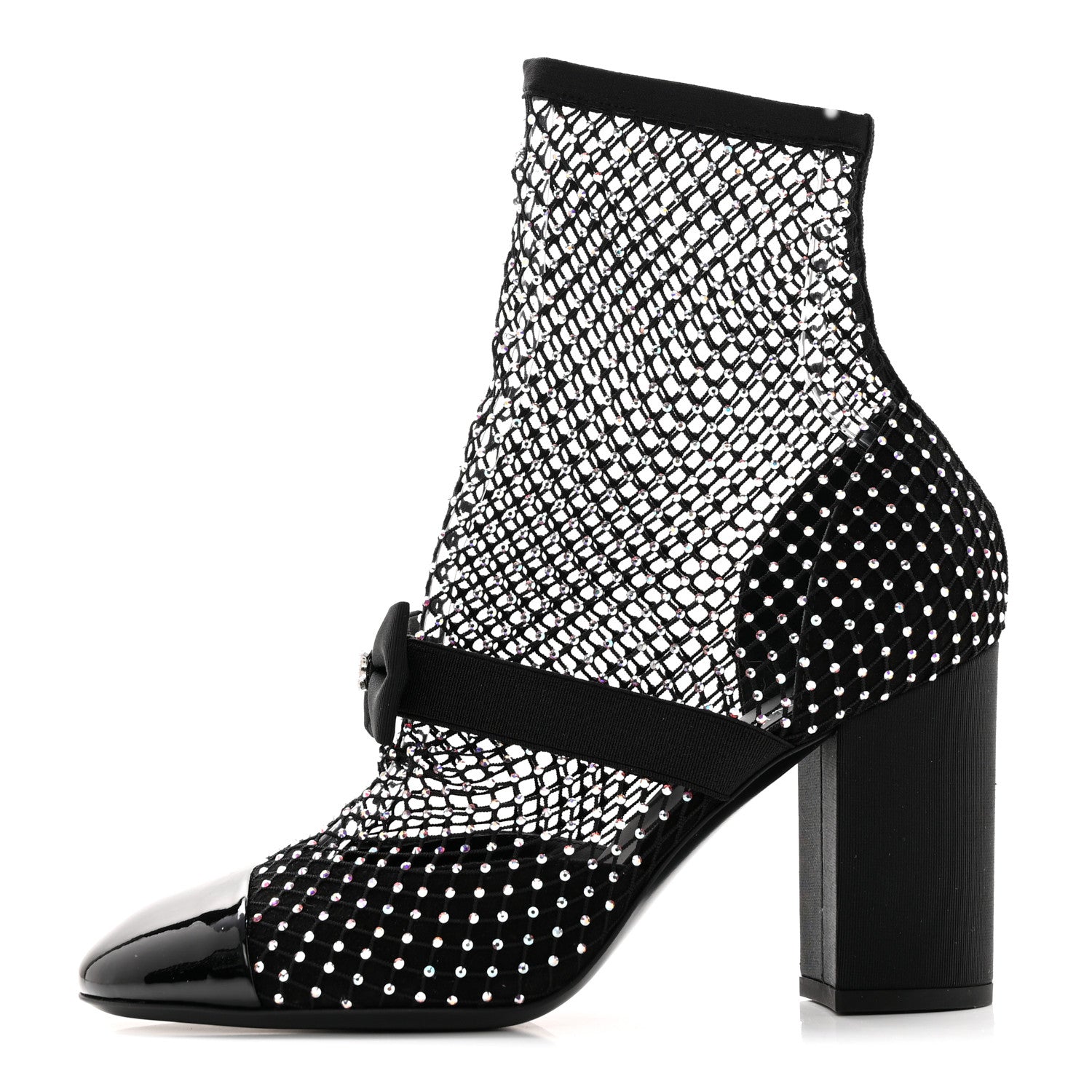 Chanel Resille Strass Kid Suede Patent Mary Jane Short Boots 38.5 Black 1 of 8