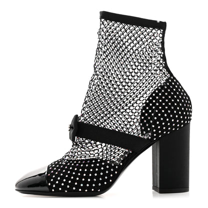 Chanel Resille Strass Kid Suede Patent Mary Jane Short Boots 38.5 Black 1 of 8