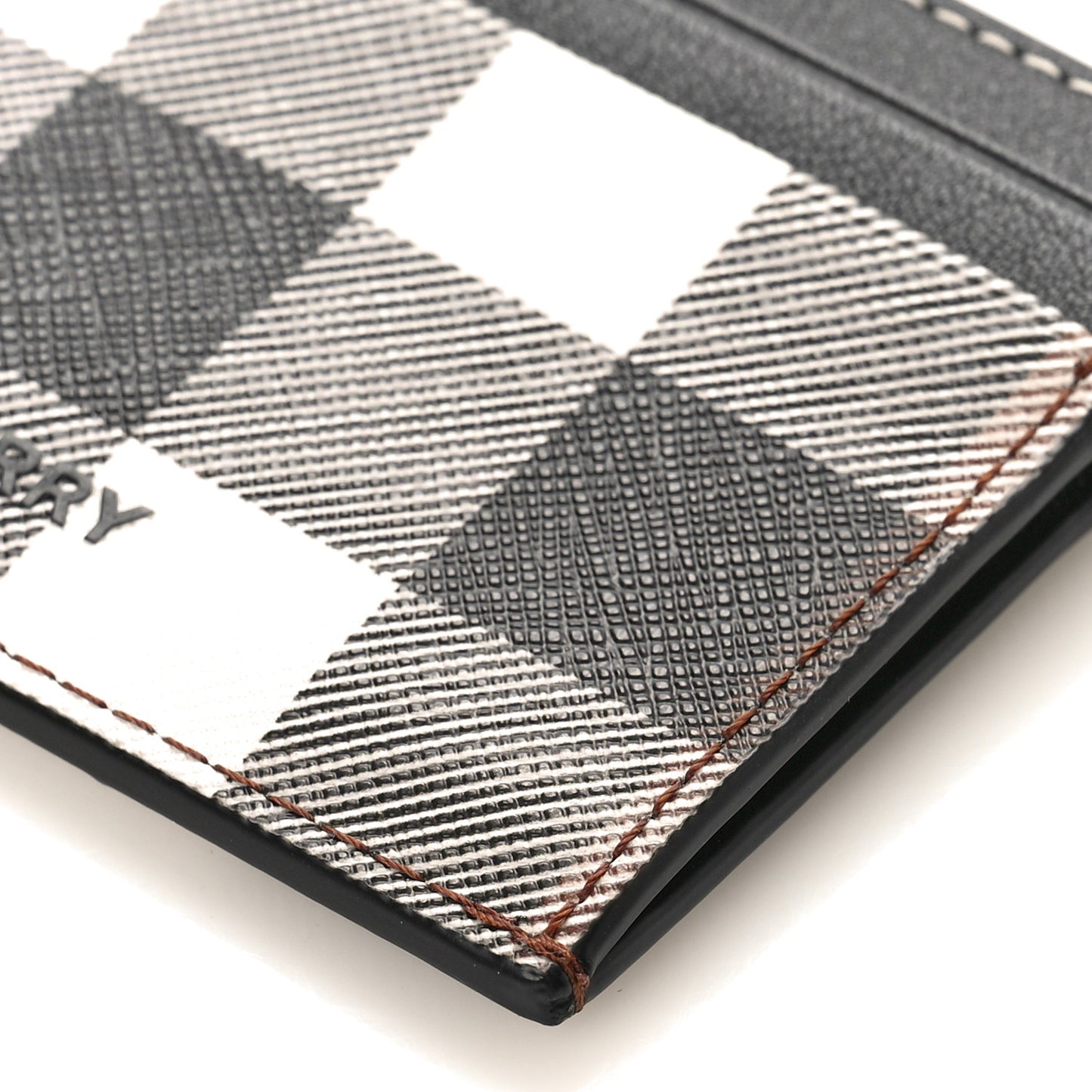 Calfskin Check Card Holder Black White