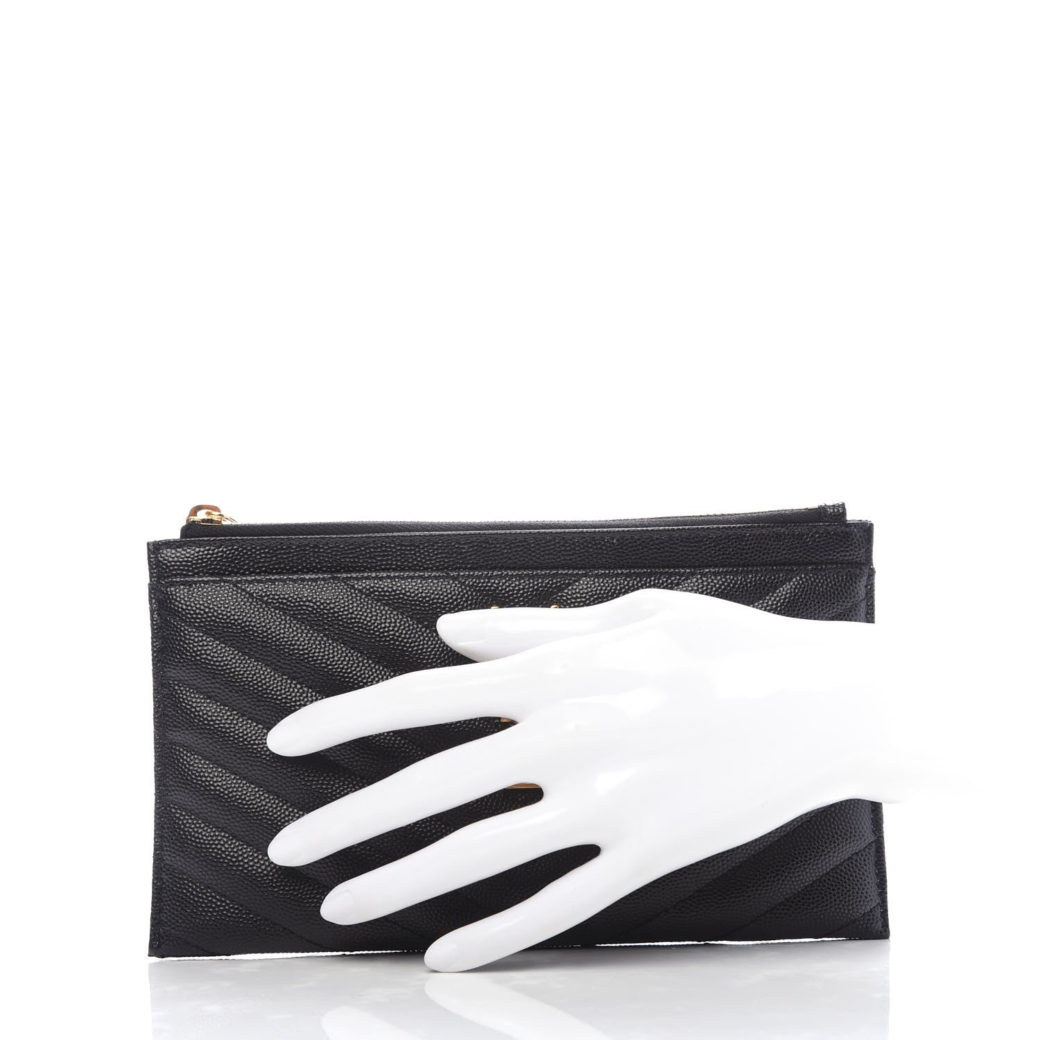 Saint Laurent Grain De Poudre Chevron Monogram Bill Pouch Black 2 of 8