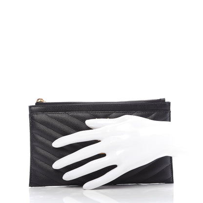 Saint Laurent Grain De Poudre Chevron Monogram Bill Pouch Black 2 of 8