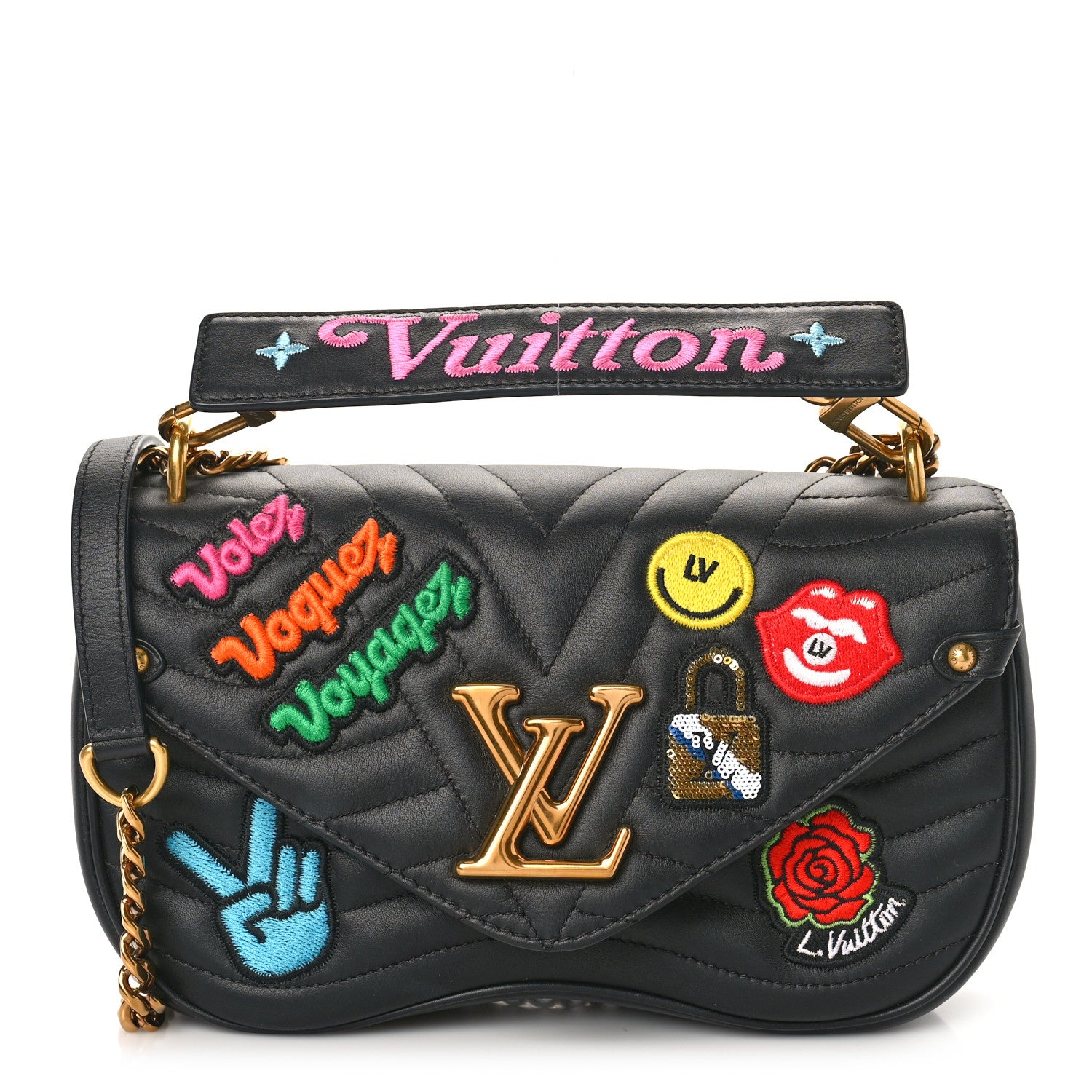 Louis Vuitton Calfskin Embroidered New Wave Chain MM Black 1 of 8