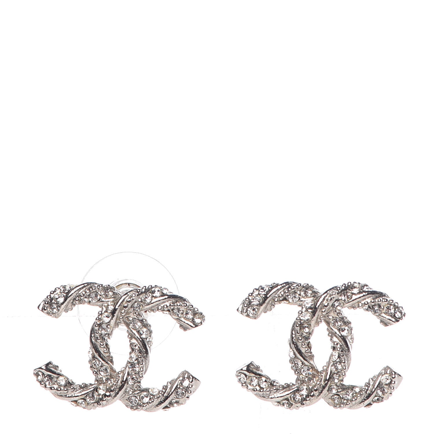 Chanel Crystal CC Twisted Earrings Silver 1 of 5