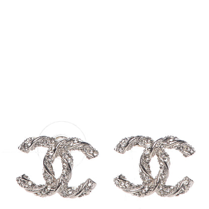 Chanel Crystal CC Twisted Earrings Silver 1 of 5