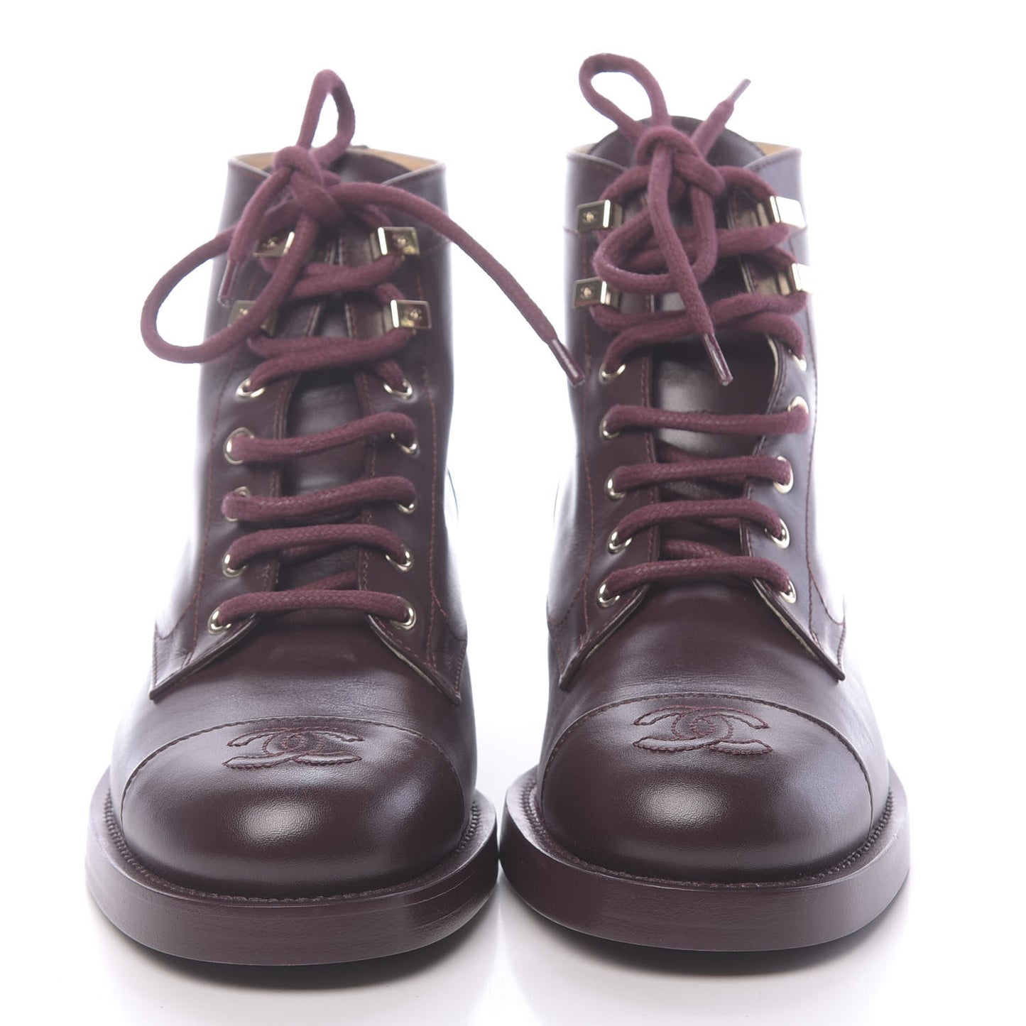 Calfskin Lace Up CC Short Boots 36.5 Burgundy