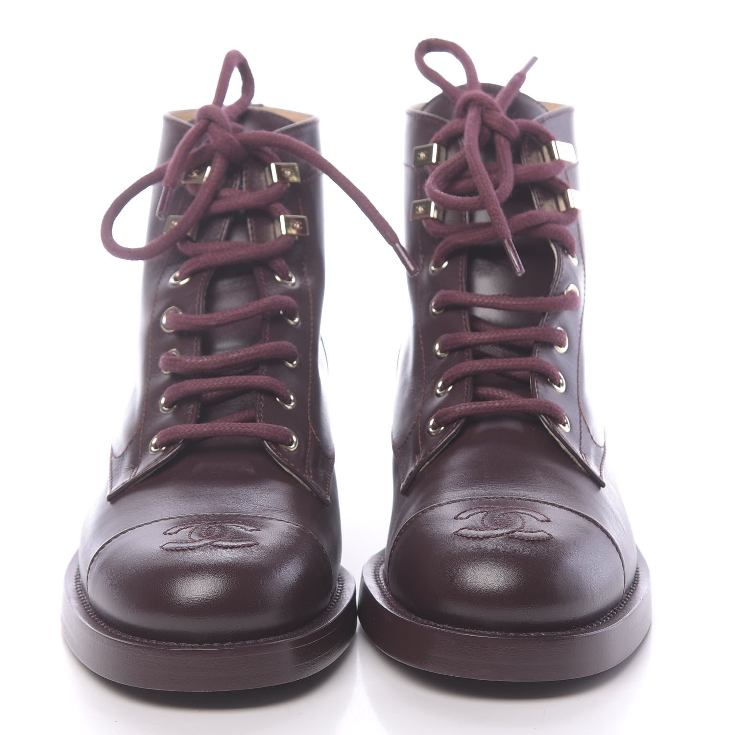 Chanel Calfskin Lace Up CC Short Boots 36.5 Burgundy 2 of 9