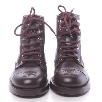 Chanel Calfskin Lace Up CC Short Boots 36.5 Burgundy 2 of 9