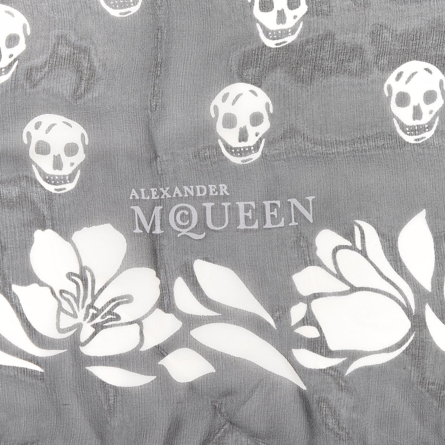 Silk Chiffon Tulip Skull Scarf Black Ivory