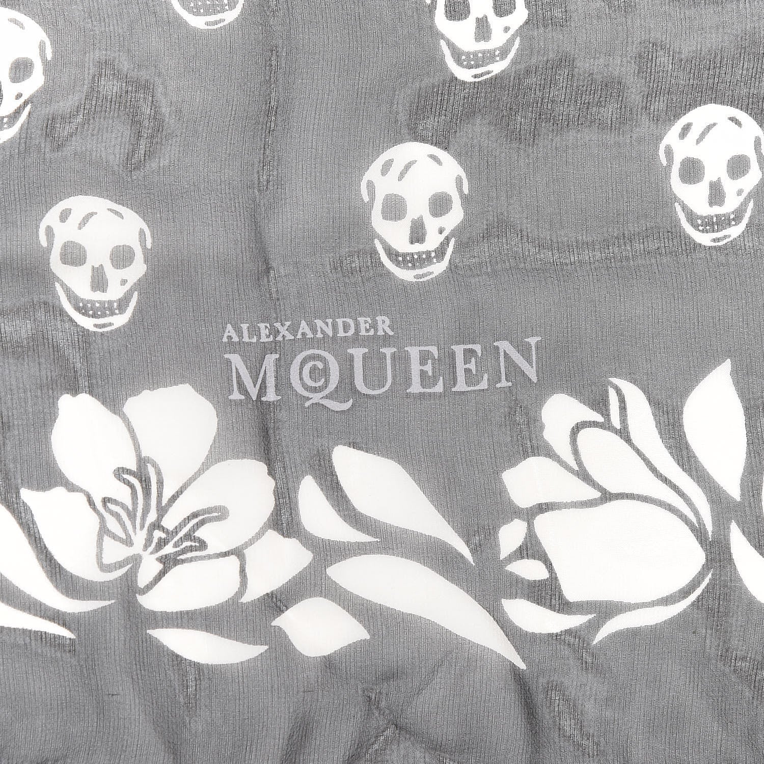 Alexander McQueen Silk Chiffon Tulip Skull Scarf Black Ivory 2 of 3