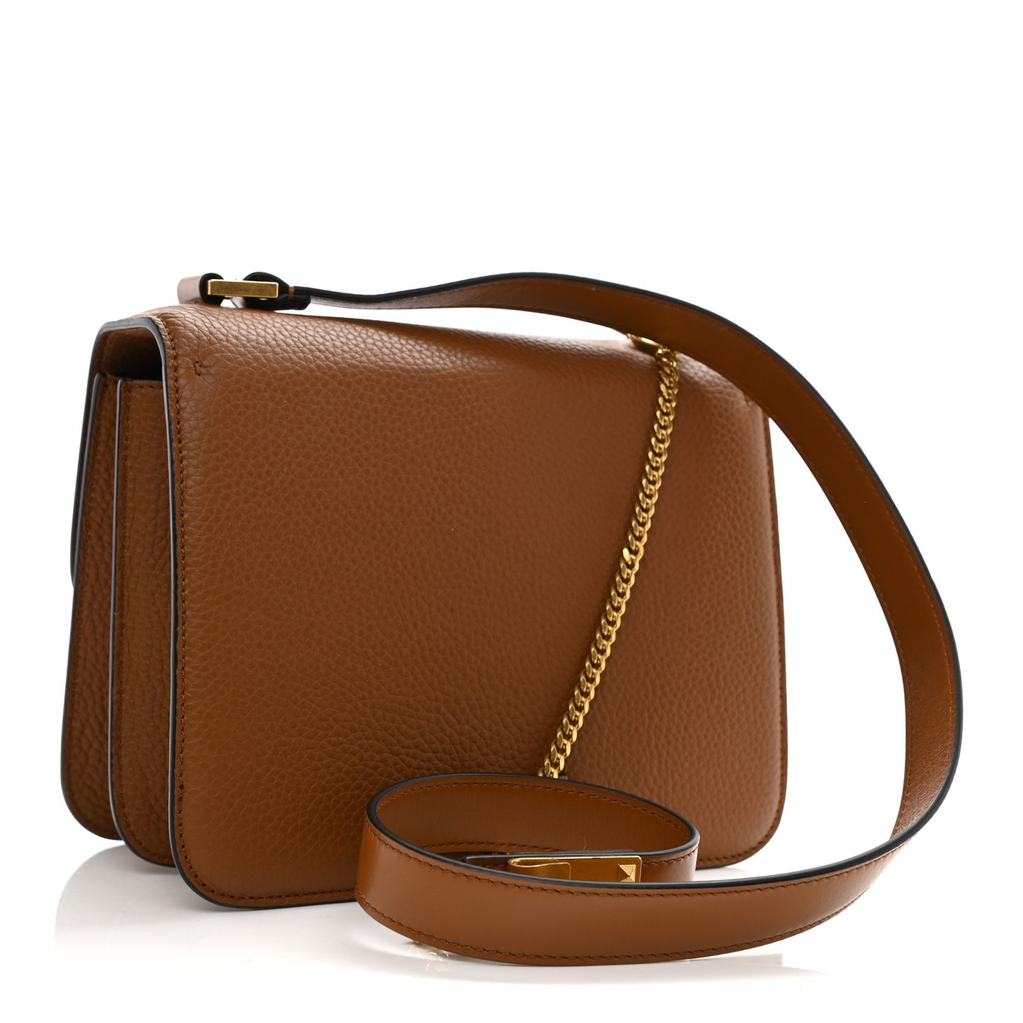 Grained Calfskin Large VSling Shoulder Bag Saddle Brown