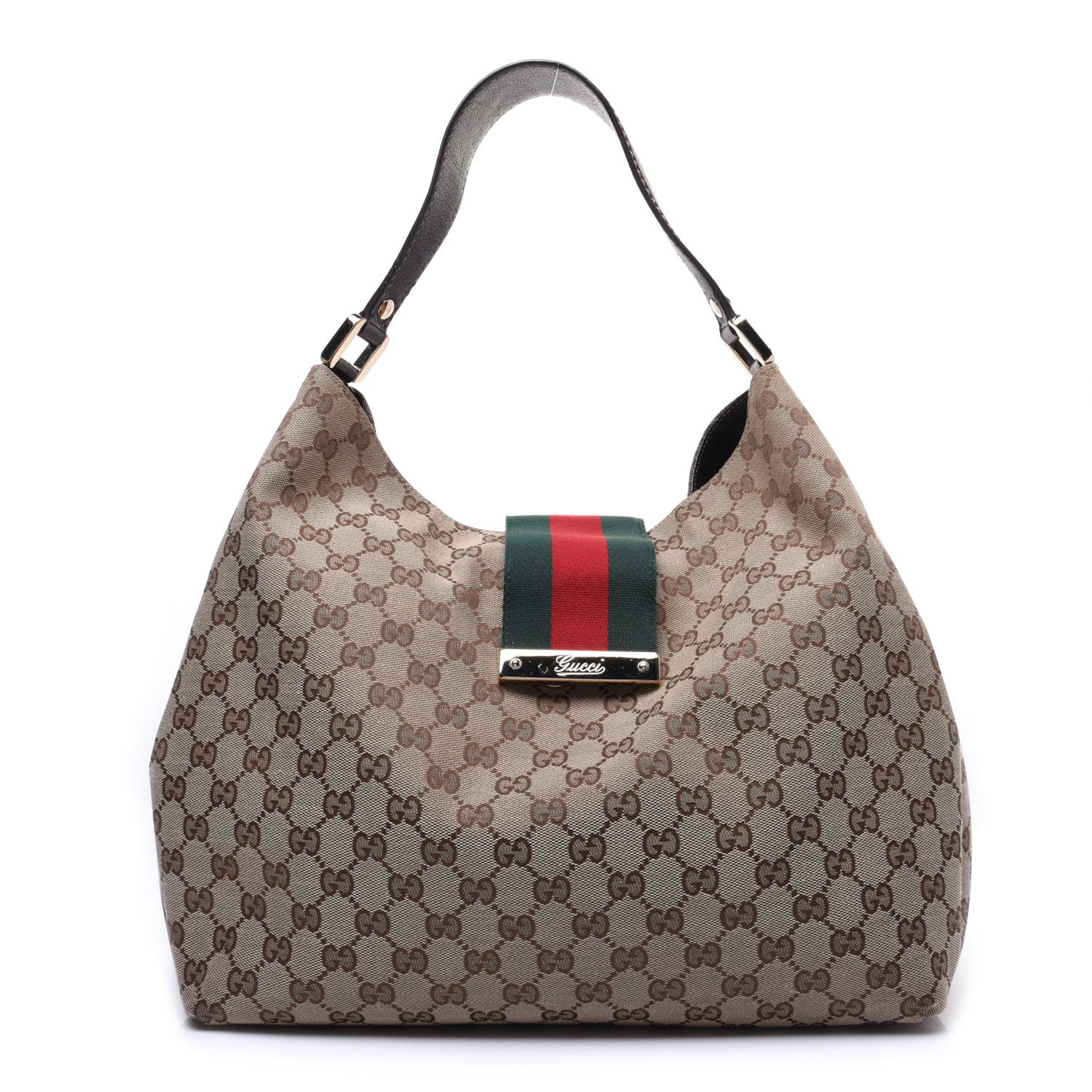 Gucci Monogram Large New Ladies Web Hobo Dark Brown 1 of 14