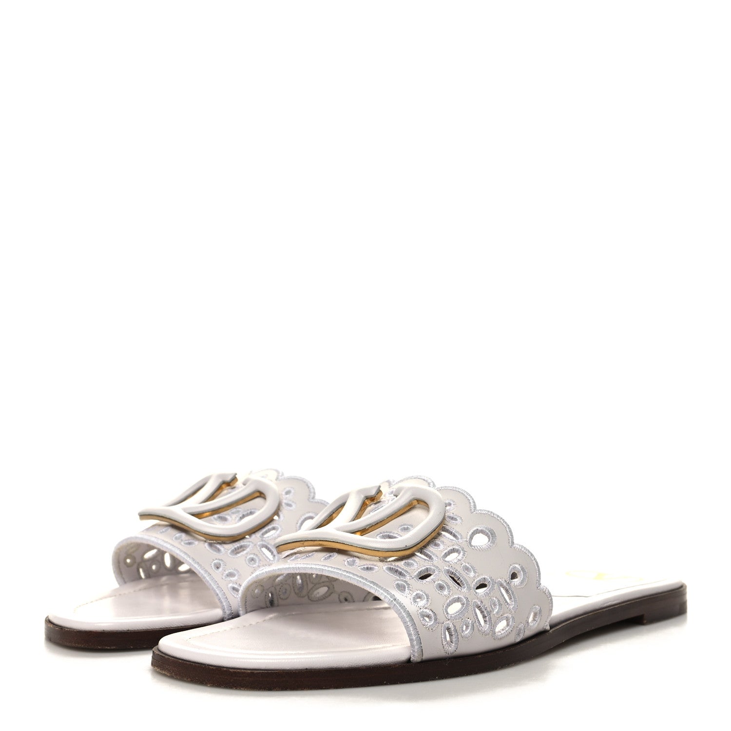 Valentino Garavani Calfskin Vlogo Lasercut Slide Sandals 38 Optic White 3 of 6