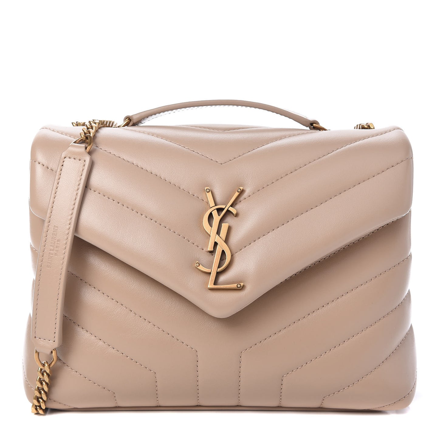 Calfskin Y Quilted Monogram Small Loulou Chain Satchel Dark Beige