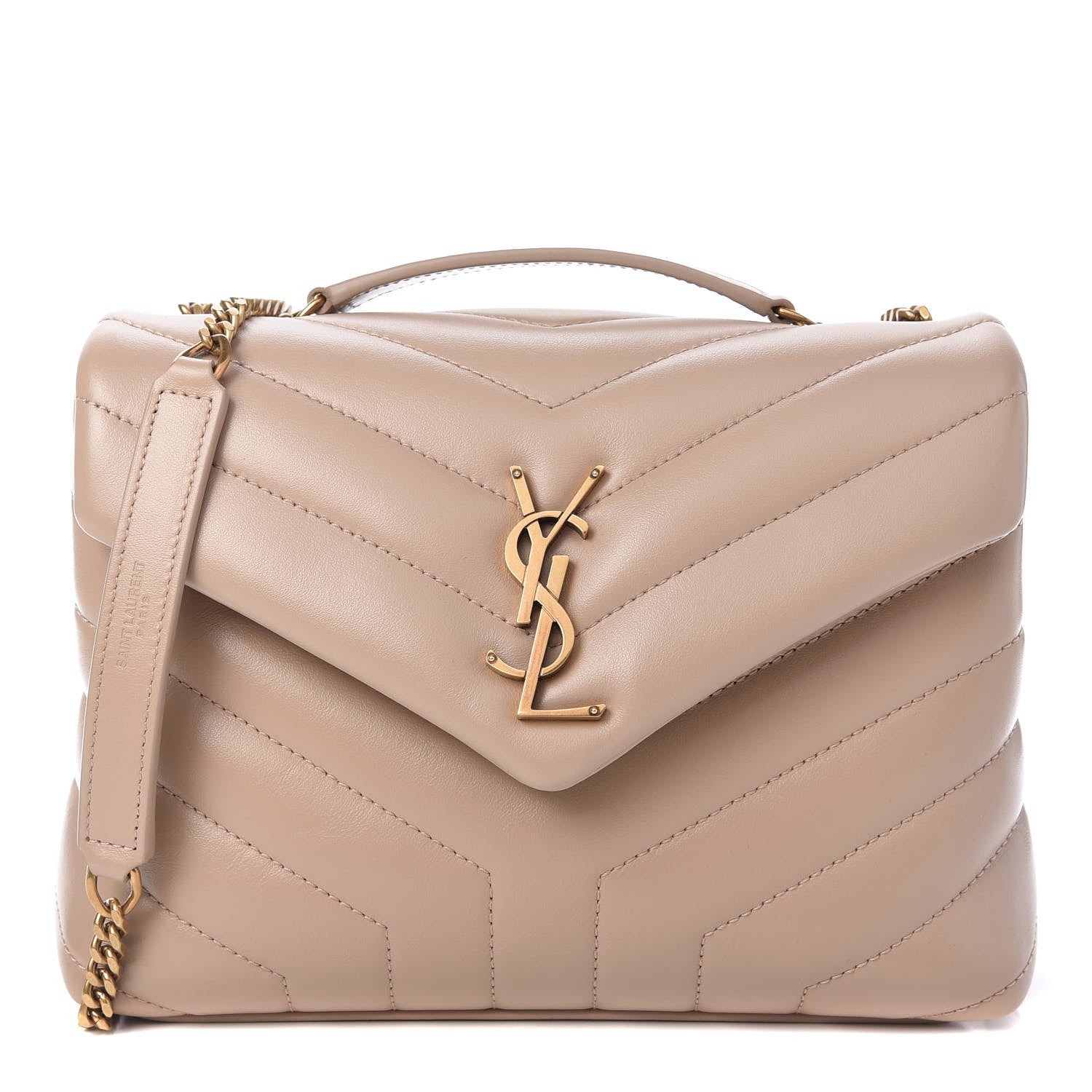 Saint Laurent Calfskin Y Quilted Monogram Small Loulou Chain Satchel Dark Beige 1 of 10