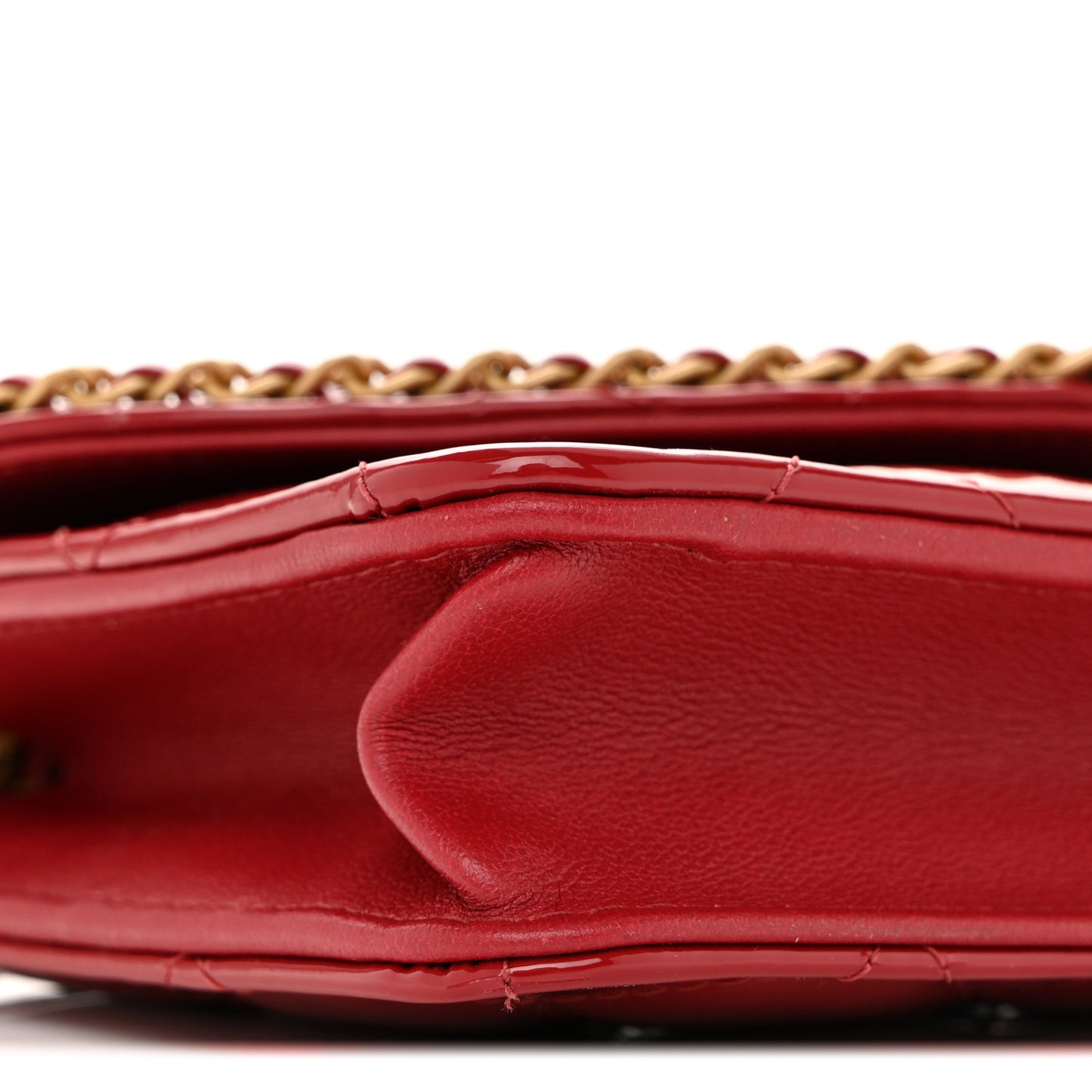 Patent Quilted Chain Around Heart Wallet On Chain WOC Red