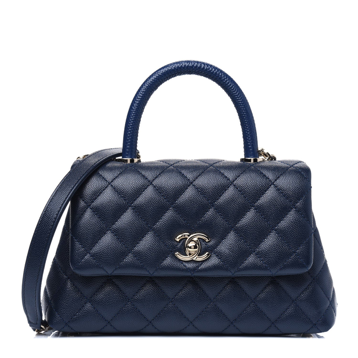Chanel Caviar Quilted Lizard Embossed Mini Coco Handle Flap Navy 1 of 4