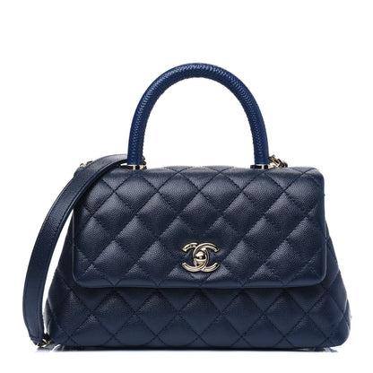 Chanel Caviar Quilted Lizard Embossed Mini Coco Handle Flap Navy 1 of 4