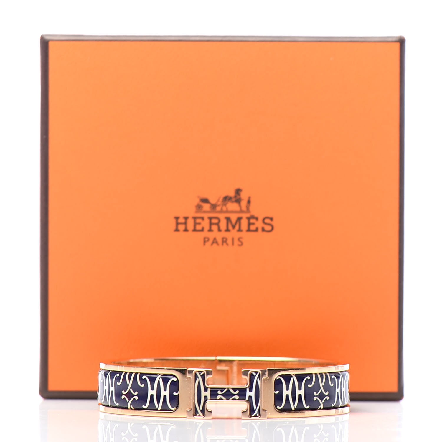 Hermes Enamel Narrow Print H Lift Clic Clac H Bracelet PM Beige Blue 5 of 5