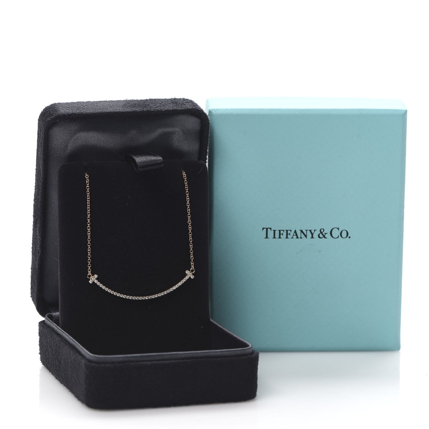 18K Rose Gold Diamond Small T Smile Pendant Necklace