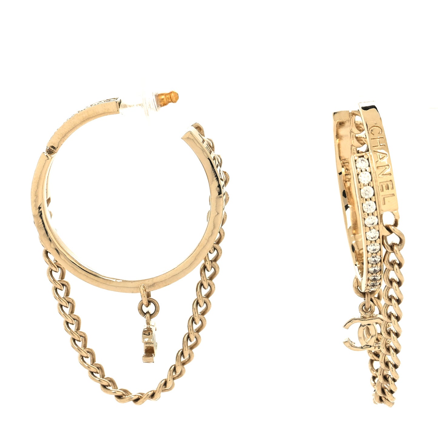 Crystal Logo Hoop Earrings Gold