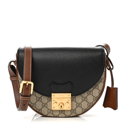Gucci GG Supreme Monogram Calfskin Small Padlock Messenger Shoulder Bag Beige Black Cuir 1 of 10