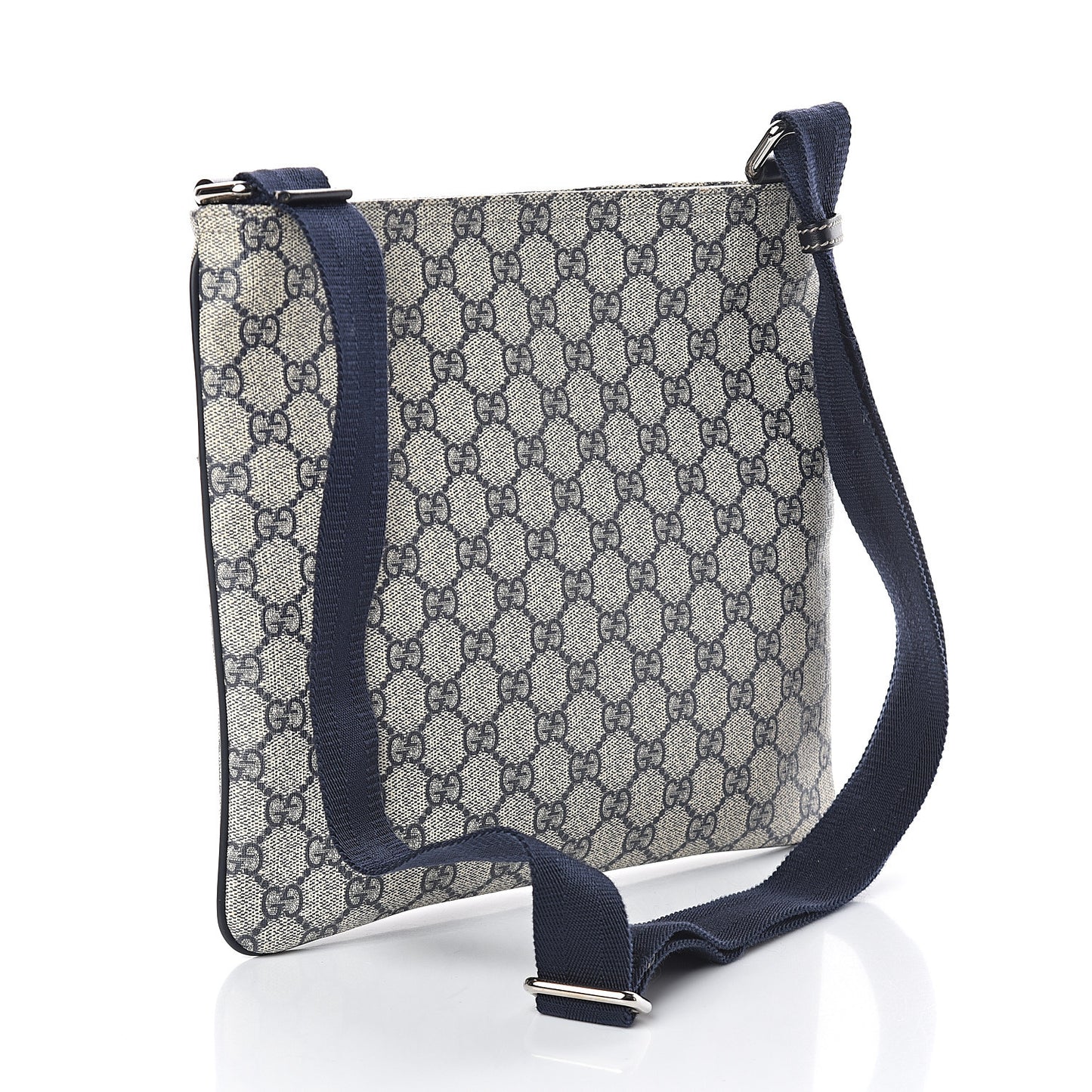 GG Supreme Monogram Small Flat Side Zip Messenger Bag Beige Blue