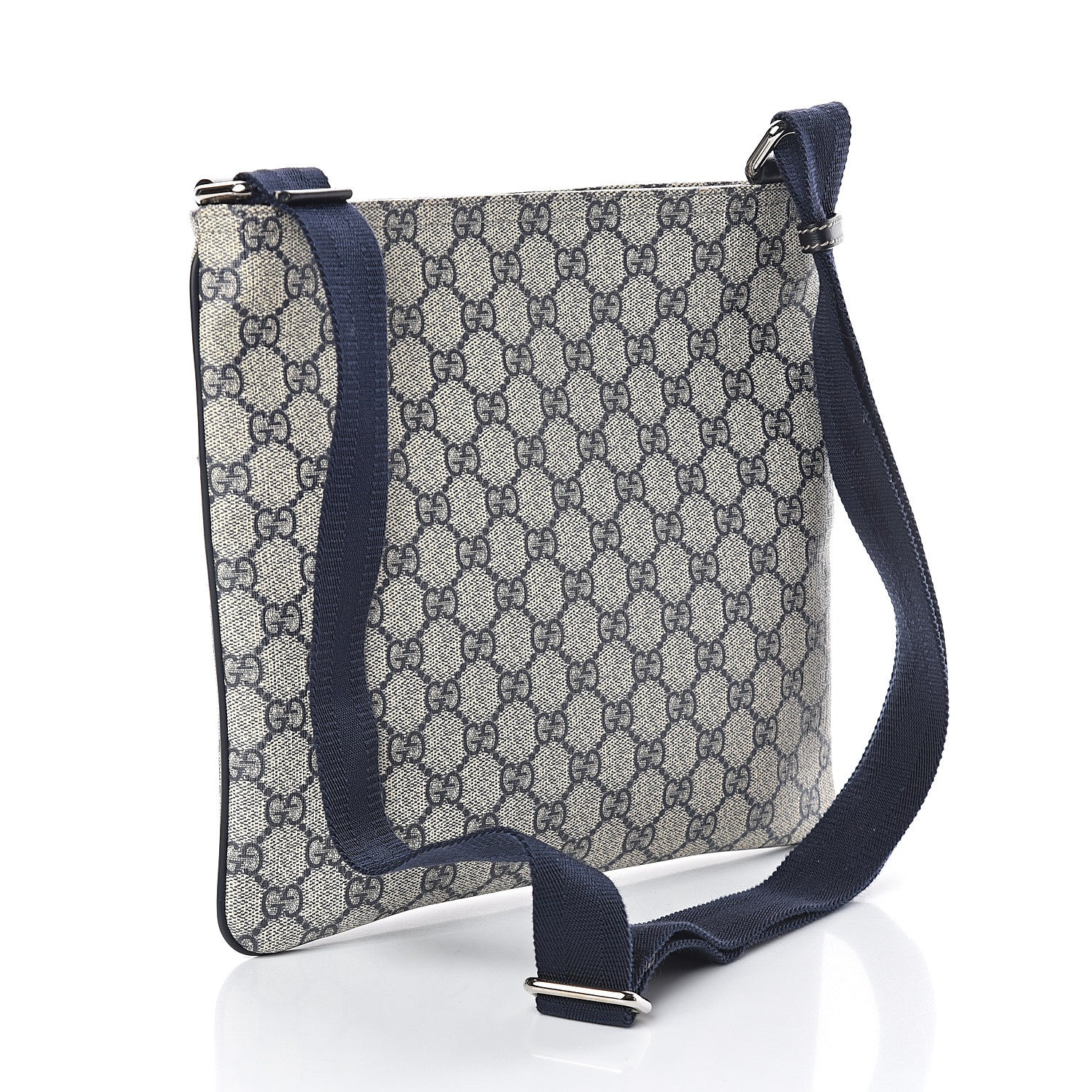 Gucci GG Supreme Monogram Small Flat Side Zip Messenger Bag Beige Blue 2 of 8